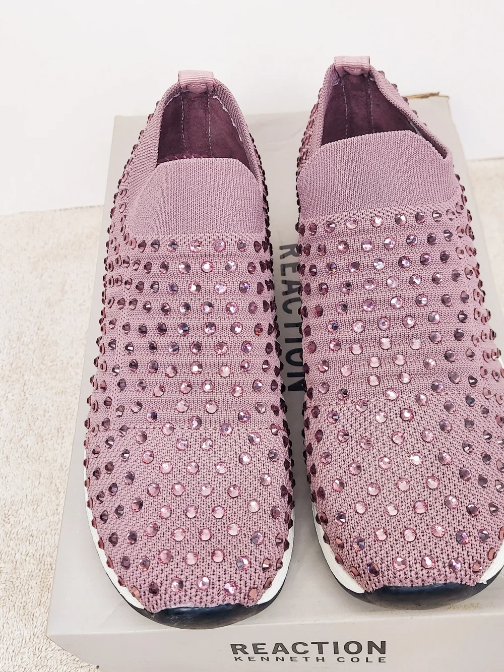 Kenneth Cole Reaction Slip-On Embellished Mauve Knit Sneakers Women's Size 6 NWT